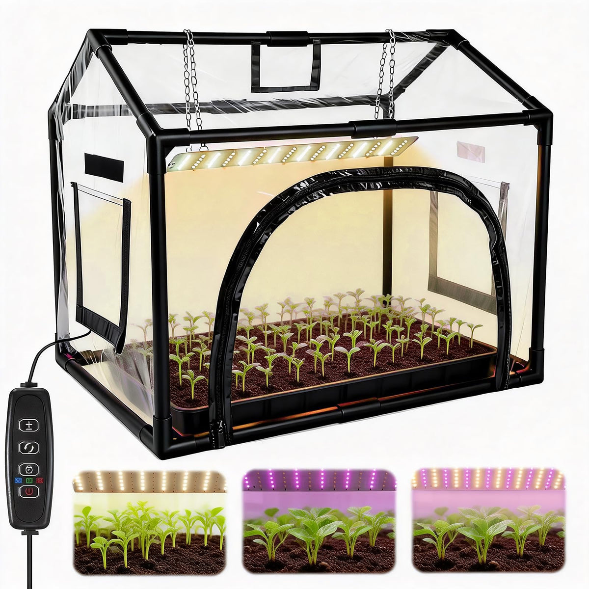 Heliotera Mini Greenhouse with Grow Light for Indoor Seed Starting (Black)