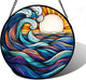DASTOLL Stained Glass Window Hanging, Big Wave Sun Suncatcher Diamond Glass Panel Hangings Abstract Sun Catchers Decor for Birthday for Women, Men, Wife, Aunt, and Mom 11.8x11.8 in