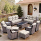 Belord Luxury 6" Thick Cushioned 11 Pieces Patio Furniture Set with Outdoor Couch, Wicker Outdoor Conversation Set with High Back Swivel Rocker Chairs for Deck Porch Yard and Poolside - Brown+Beige