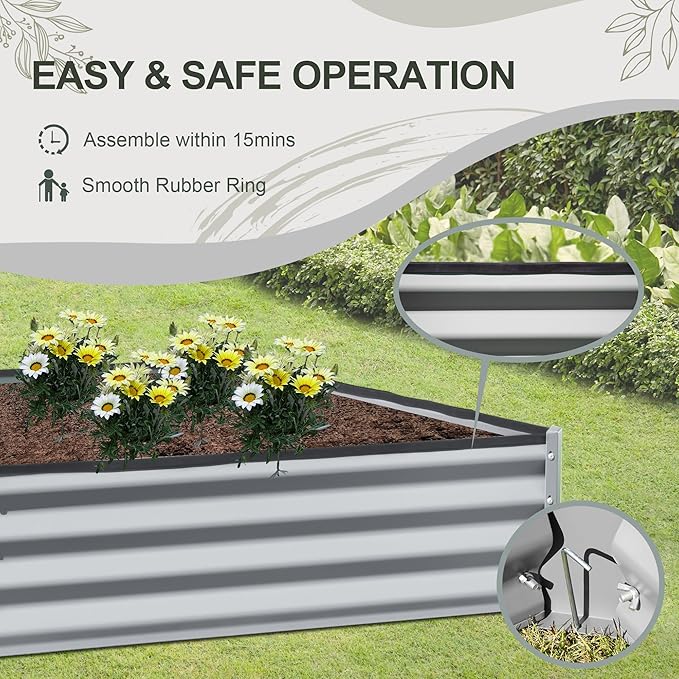 Domi Galvanized Raised Garden Bed, 6x3x1Ft Thickening Metal Planter Box for Vegetables Bottomless for Backyard Outdoor, 1" Deep w/ 128 Gallon Capacity - Silvery
