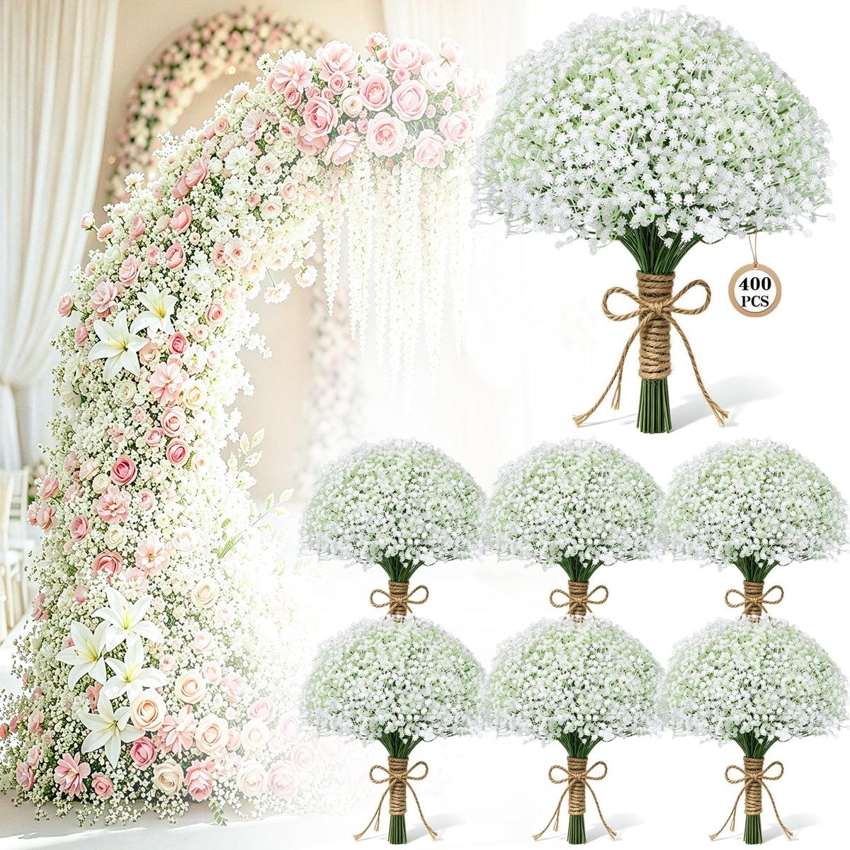 400PCS Babys Breath Fake Flowers,Faux Baby Breaths Artificial Flowers Bulk