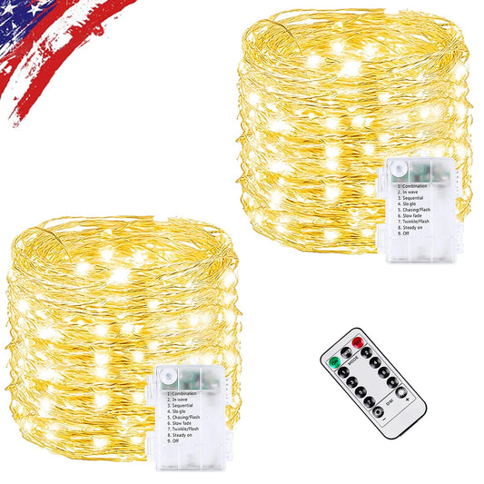2 Pack Fairy Lights Battery Operated Twinkle Lights Remote Warm White