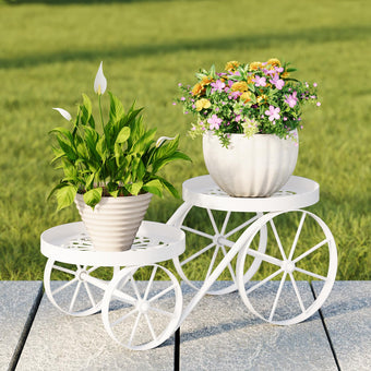 Cute Plant Stand Indoor Outdoor 2-Tier Metal Heavy Duty Flower Pot Holder