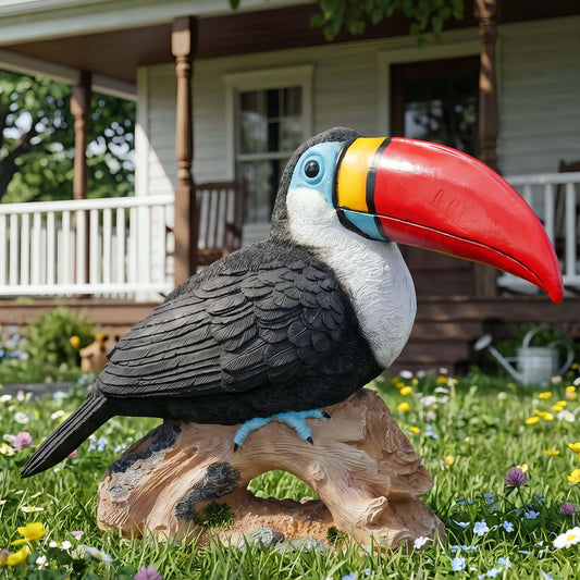 Euiroet Real Toucan Statue,Colorful Outdoor Bird Decor Sculpture- 14.2" Resin Bird Outdoor Animal Ornament, Tropical Tiki Bar Decor, Waterproof & Weather-Resistant, Perfect for Garden, Patio, Yard