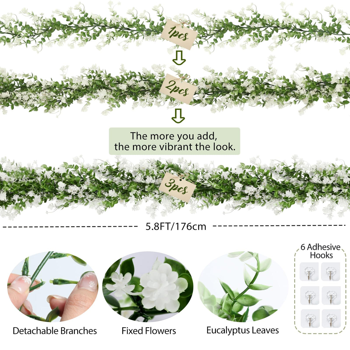 RECUTMS Faux Eucalyptus Garland Plant Fake Vines,Faux Draping Greenery,3Pcs
