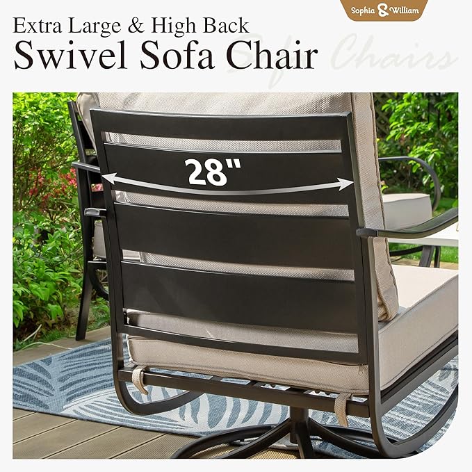 Sophia & William 2 Pieces Patio Furniture Sets Metal Sofa Chairs Patio Cushion Armchairs Swivel Sofa Chairs with Removable Cover for Garden Backyard Poolside Beige