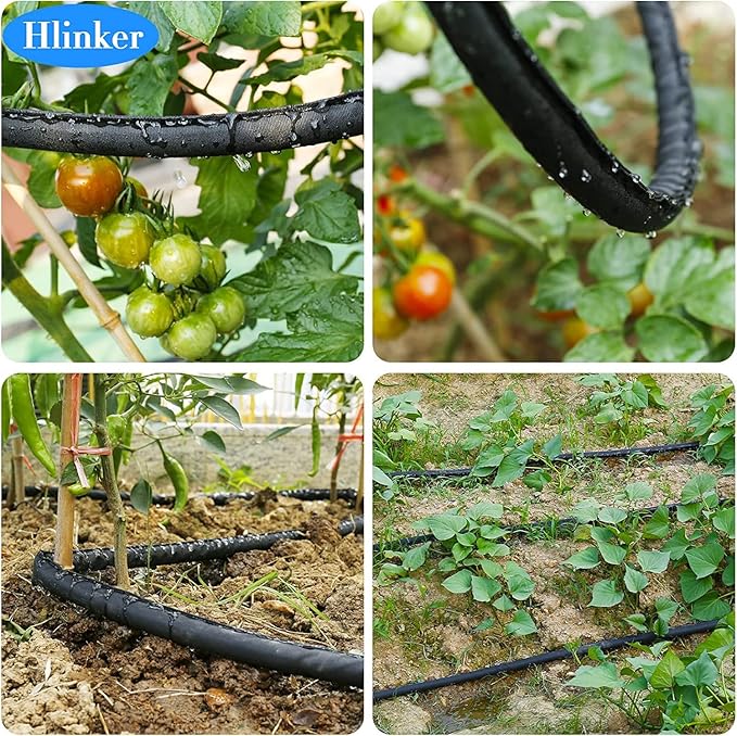 2026 Flat Soaker Hose 200 ft (50ft 4Packs) with Stake for Garden, Linkable Drip Hose Diy Automates Garden Irrigation System Saving 90% Water, Dual-layer Leak-free Design Water Hose with Holes