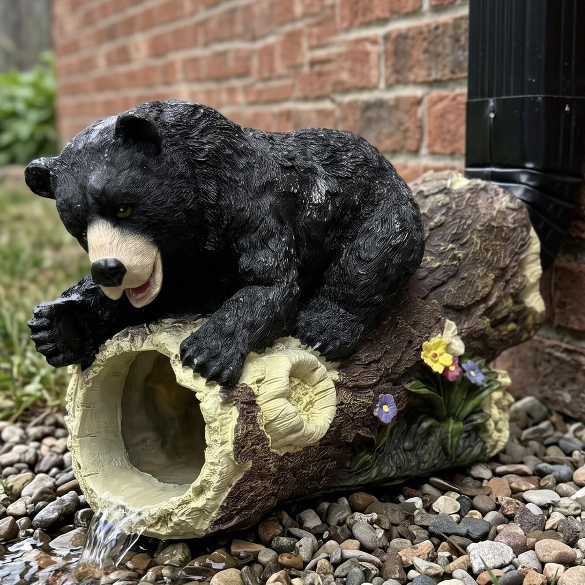 Elenon Bear Decorative Gutter Downspout Extension Statue, Animal Gutter Guardian Rain Downspout Extender, Garden Splash Block Outdoor Sculpture for 2" × 3" Down Spouts Decor