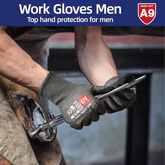 Schwer ProGuard Highest Level Cut Resistant Work Gloves PR3326 for Extreme Protection，ANSI A9 Cut Gloves with Reinforced Thumb, Non Slip, Breathable, Durable, Touch-screen, Non PFAS, Black 1 Pair（S）
