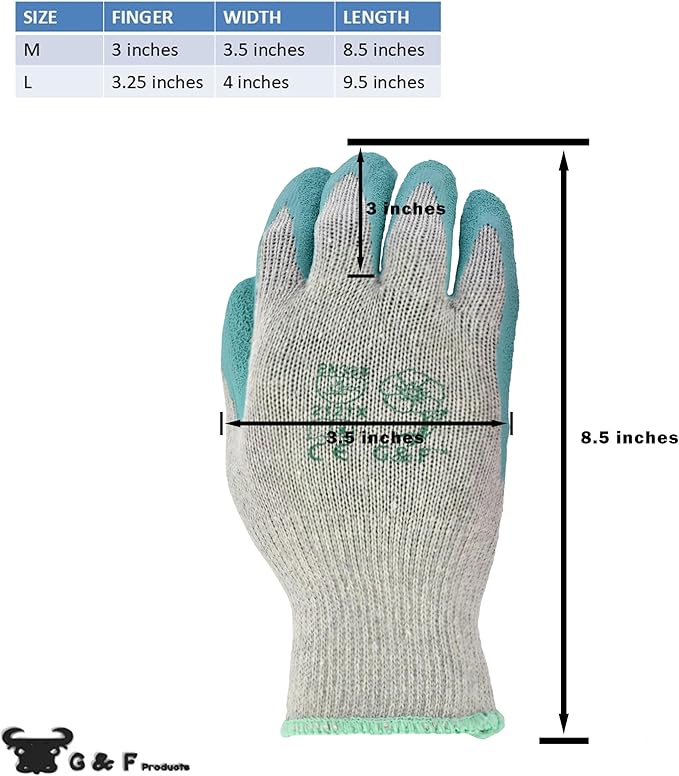 G & F Products Gardening Gloves for Women - 12 Pairs of Breathable Rubber Coated Yard Garden Gloves with Non-Slip Grip - Outdoor Protective Work Gloves, Rose Pink & Jade Green, Large.