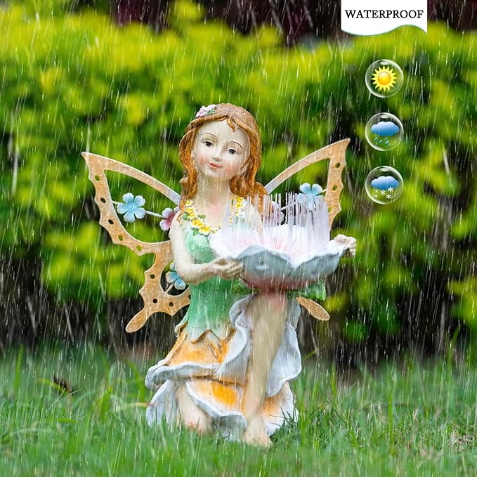 Fairy Decor Solar Outdoor Statues, Fairy Garden Accessories for Outside Garden Gifts,Resin Ornaments for Patio Yard Lawn,Size6.5 x 5.12 x 9.45 inches