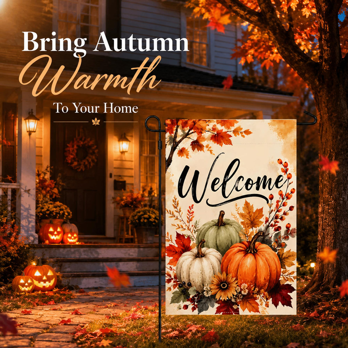 Fall Decor - Fall Pumpkin Welcome Garden Flag | Thanksgiving Decorations