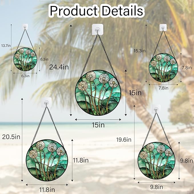 AMDERVEN Stained Glass Window Hanging, Green Abstract Lotus Leaves Tree Sun Catcher for Window Door Home Decor Plant Suncatcher Christmas Mother's Day Birthday Gifts for Women Men Mom Nana 11.8 in