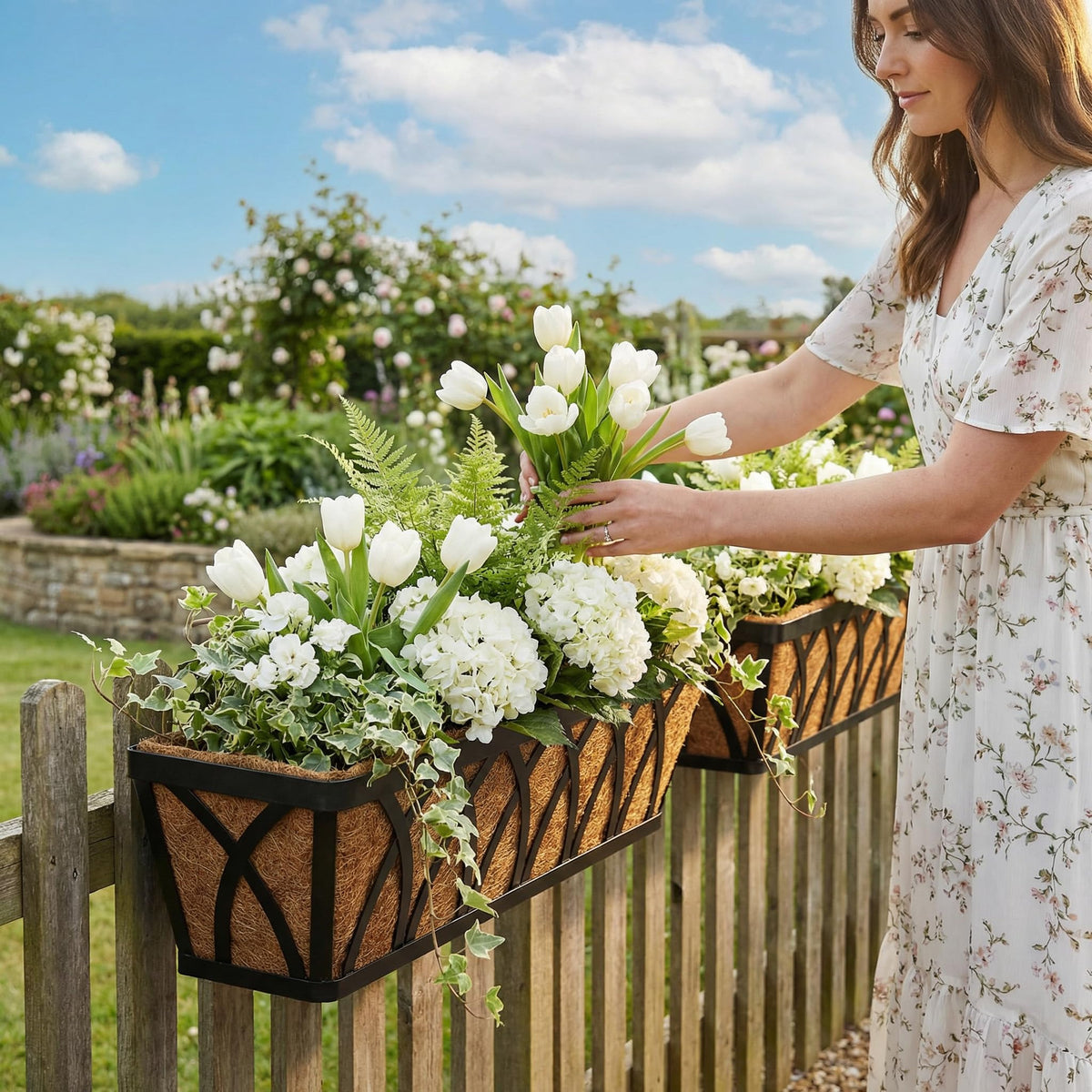 24 Inch Window Box Planter with Coco Liner for Hanging Outdoor Plants