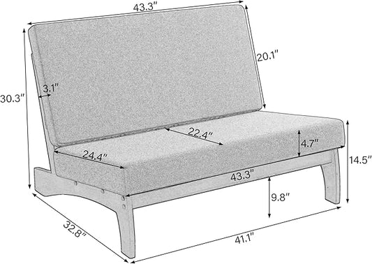 Patio Loveseat, Outdoor Wooden Bistro Set, All Weather Conversation Solid Wood Loveseat with Soft Cushions for Porch Balcony Deck Backyard