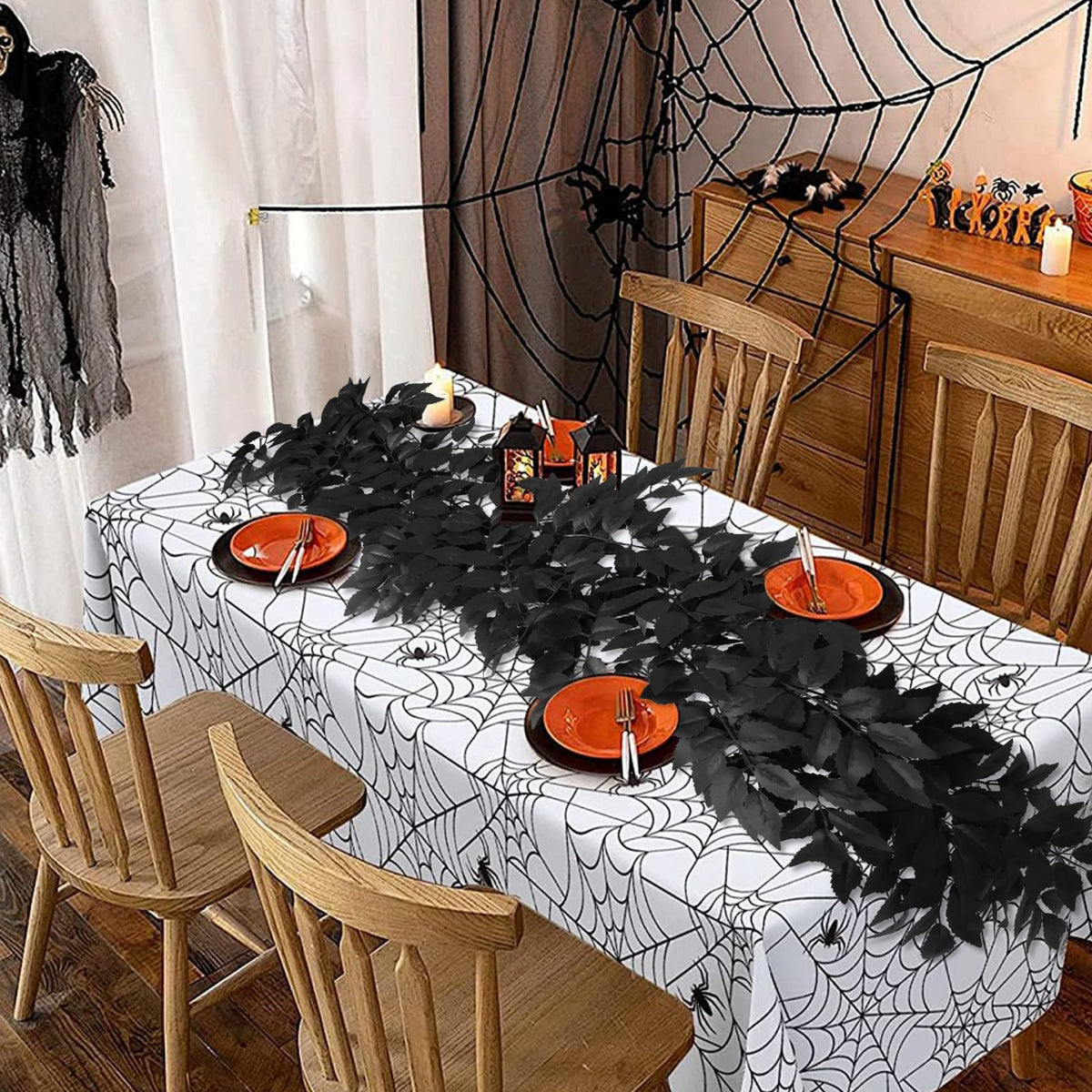 RECUTMS 2PCS Artificial Black Silk Leaves Vine Halloween Garland 5.9Ft