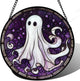 DASTOLL Stained Glass Window Hanging - Halloween Decorations White Ghost Purple Stars Suncatcher for Doors Garden Spooky Funny Sun Catchers Gothic Decor Horror Gifts for Women Men Friend 15 in