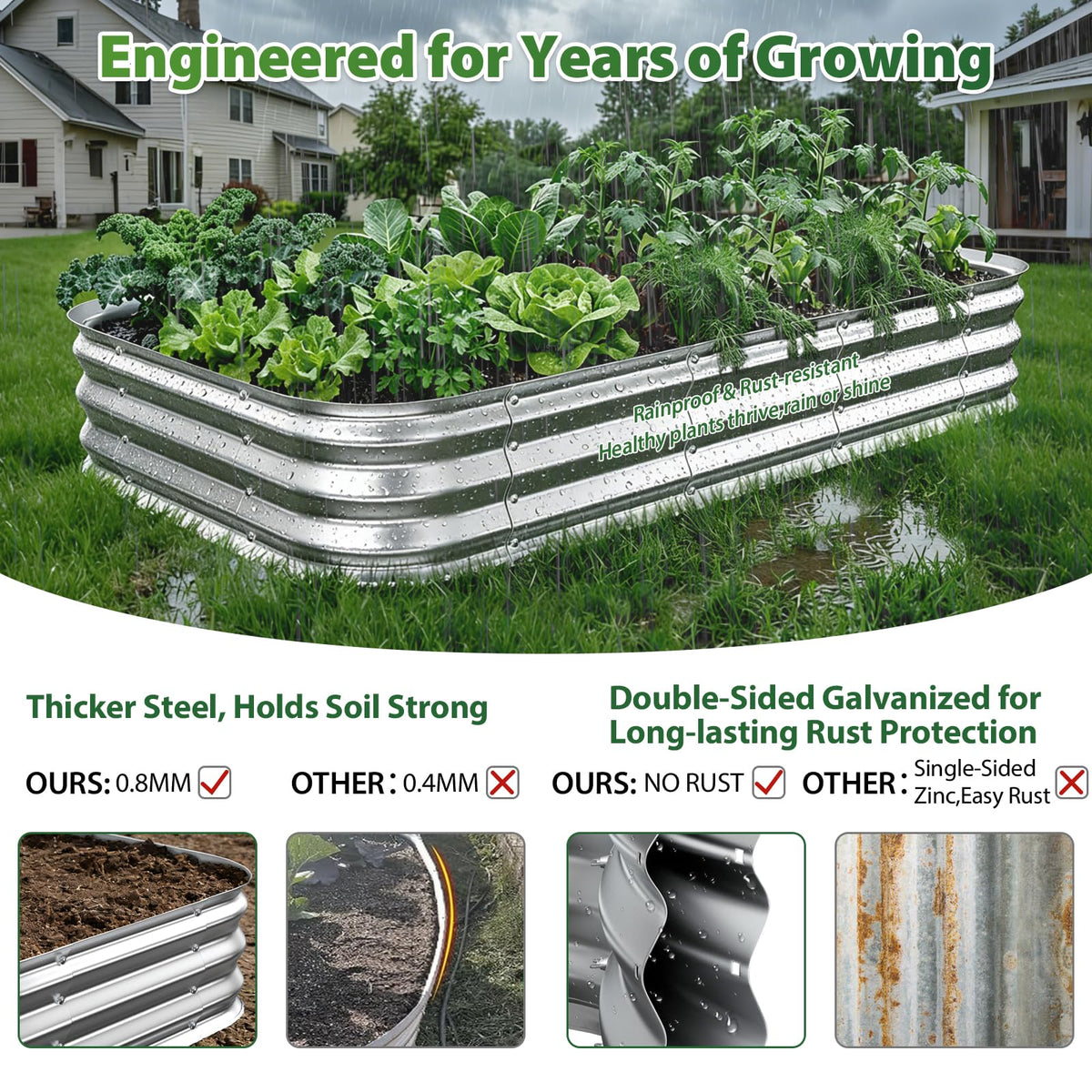 Square Raised Garden Bed 4x4 ft for Vegetables, Herbs & Flowers, 12" Deep