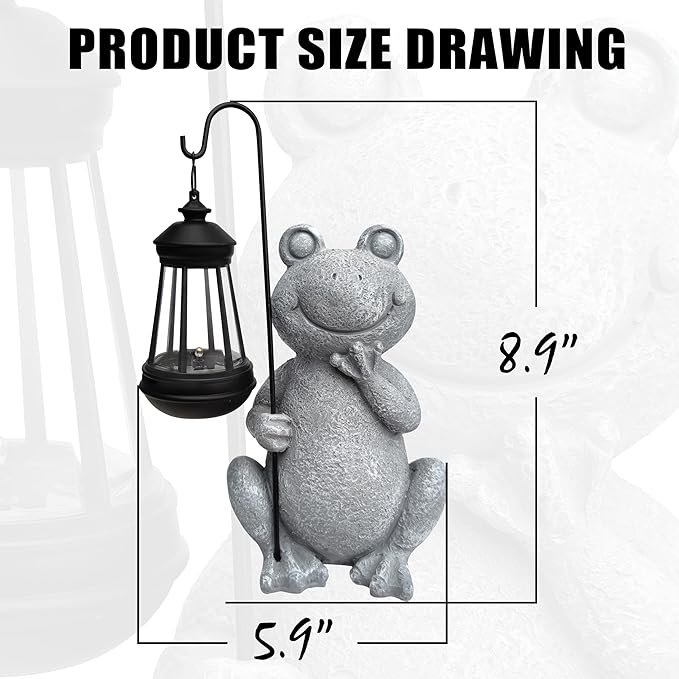 Qobumy Frog Solar Garden Statues,Resin Frog Figurine Decorations with Solar Lights Lantern, Outdoor Figurines Lawn Garden Statue Decor Art for Lawn,Yard,Balcony Ornament,Gift for Home Mom.