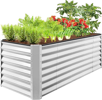 Best Choice Products 8x2x2ft Raised Outdoor Metal Garden Bed, Rectangular Planter Box for Herbs, Flowers, and Deep Root Vegetables w/ 240 Gallon Capacity - Galvanized