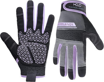 HANDLANDY Work Gloves for Women, Breathable Leather Gardening Glove for Yard Maintenance, Hand Protection with Touch Screen for Gardeners, Farmers