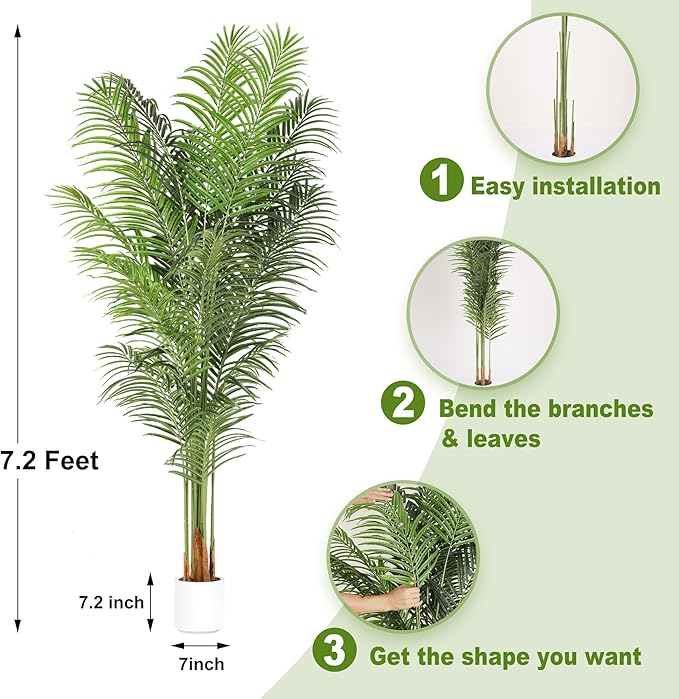 ProDeco Artificial Palm Tree 7.2Ft Tall Large Fake Plant Indoor Decorative Faux Silk Green Potted Plants for Office Living Room Outdoor Home Decor (2 Pack)