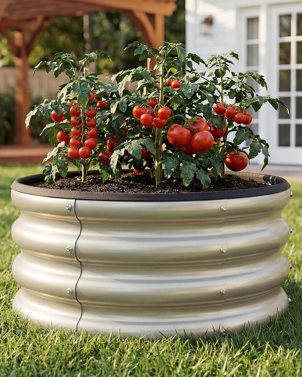 SOCONT Round Galvanized Raised Garden Bed Kit, 3 Pcs 2 x 2 x 1ft Pearl White Galvanized Garden Boxes, Outdoor for Vegetables