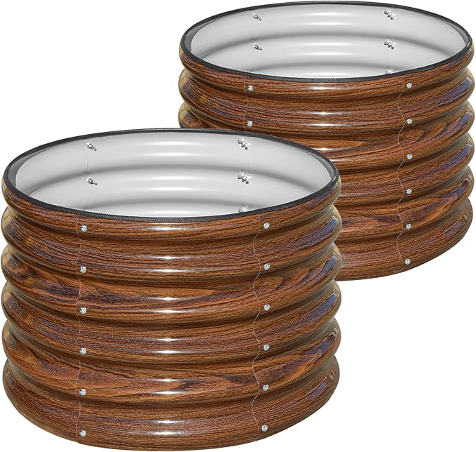 SnugNiture Raised Garden Bed, 2 PCS 2×2×1.5ft Round Galvanized Outdoor Planter Box, 17" Tall Deep Metal Garden Bed Kit for Planting Vegetables, Fruits, Flowers, Brown