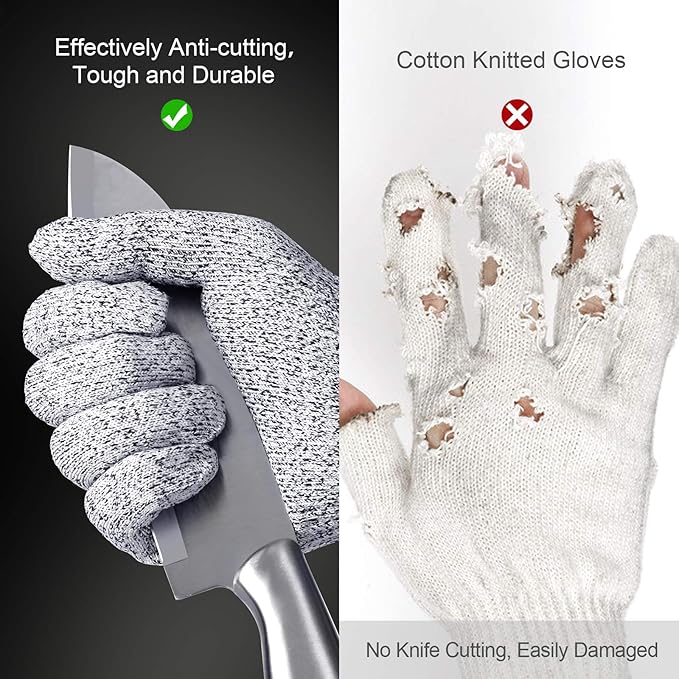 Cutting Gloves, 2 Pairs Cut Resistant Gloves, Cut Proof Gloves Kitchen, Cutting Gloves for Chef, Cut Gloves, Grey