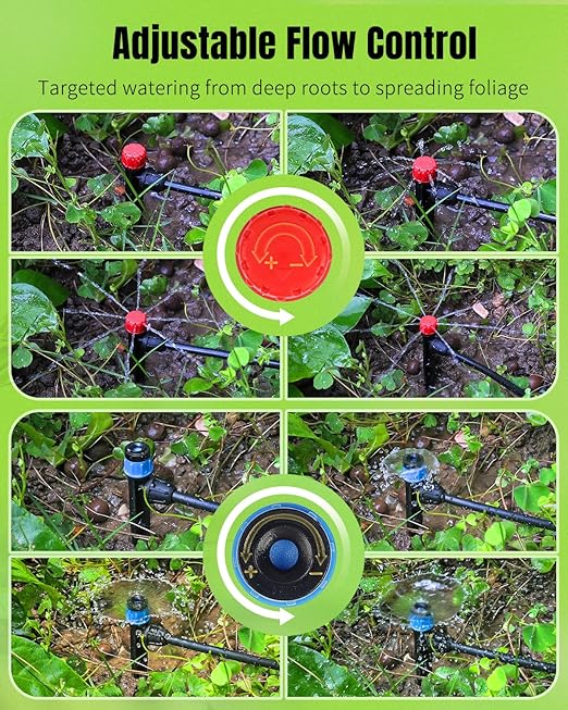 Pawfly 30 Pcs Drip Emitters for 1/4" Drip Irrigation Tubing, Drip Irrigation Emitters Sprinkler Heads with Adjustable 360 Degree Water Flow, Garden Drippers for Plants Watering System