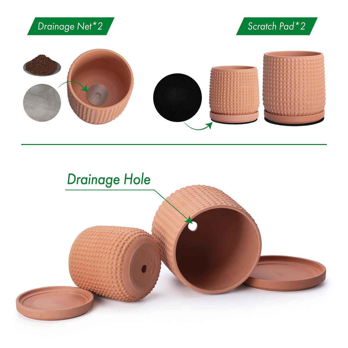 D'vine Dev Beaded Terracotta Planter Pots, 4/6 in,Terra Cotta, 27-D-U-7