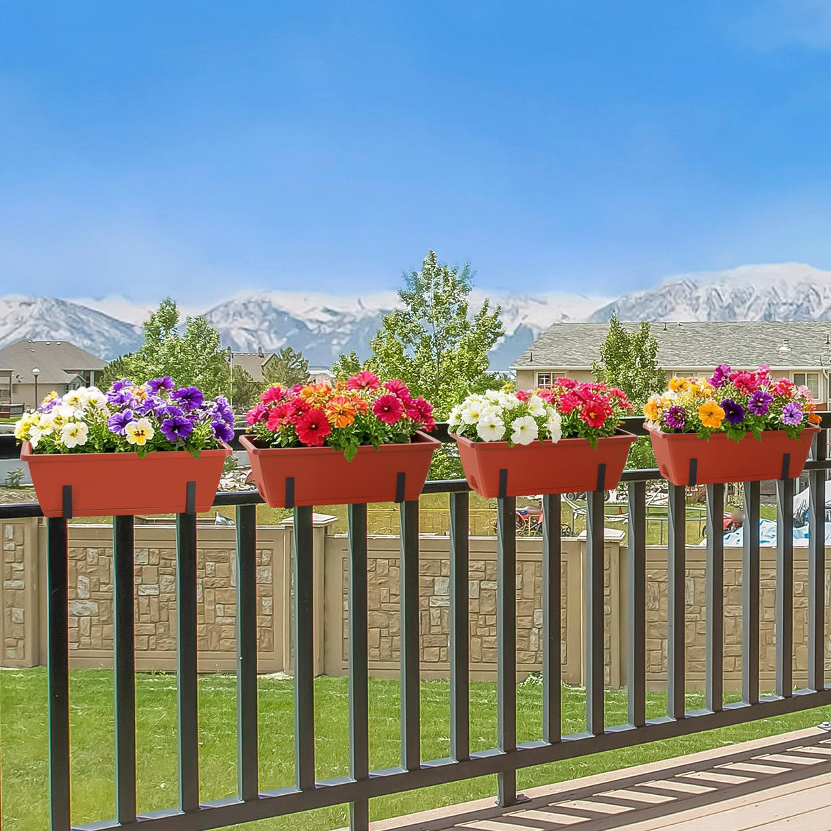 CADUKE Railing Planter Box, Deck Railing Flower Boxes 16.9 Inches Red