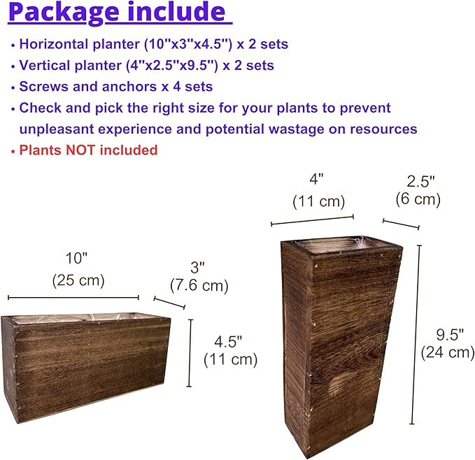 LaLaGreen Wood Planter Box for Plants (4 Pack) Wooden Hanging Wall Planters for Indoor Plant Holder Vase for Dried Flowers, Modern Living Room Bedroom Kitchen Home Office Decor