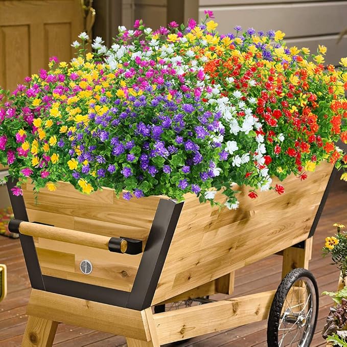 ArtBloom 24 Bundles Outdoor Artificial Flowers UV Resistant Fake Boxwood Plants, Faux Greenery for Indoor Outside Hanging Plants Garden Porch Window Box Home Wedding Farmhouse Décor (Yellow)