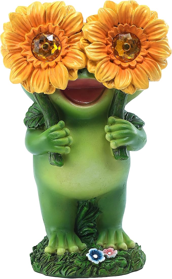 Outdoor Frog Garden Statue: Yard Decoration with Solar Light Funny Frog Sunflower Gifts for Women Mother's Day Housewarming Gift