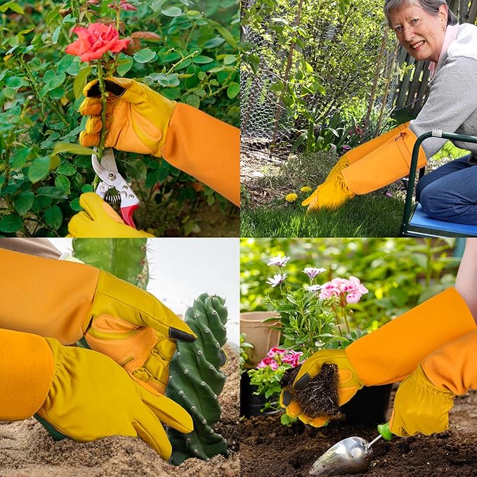 SLARMOR Long-Gardening-Gloves for Women/Men - Thorn Proof Rose Pruning Gloves Heavy Duty Gauntlet, Best Garden Gifts for Gardener-L