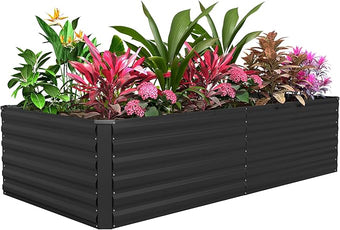 FOOWIN 8x4x2ft Galvanized Raised Garden Bed, Planter Raised Garden Boxes Outdoor, Large Metal Raised Beds for Gardening, Garden Bed for Vegetables, Flowers, Herb,478 Gallon Capacity, Black