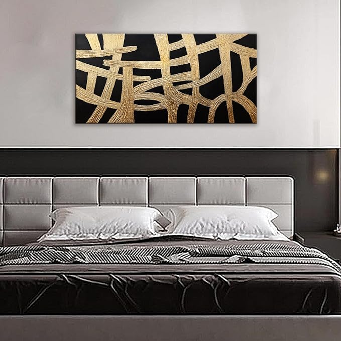 Dimpaga Abstract Canvans Wall Art Paintings Modern Wall art Decor Black And Gold Lines Texture Artwork for Walls Minimalist Wall Art Living Room Decor For Room Bedroom Office Wall Decor 20x40 Inch