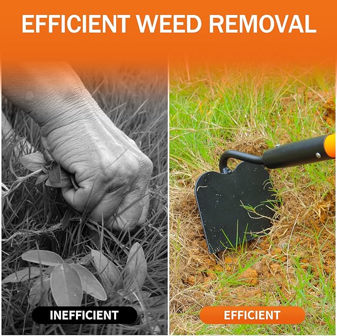VNIMTI Garden Hoe Tool, Heavy Duty Hoe Garden Tool, Garden Hoe for Weeding with Long Fiberglass Handle, 58 Inches