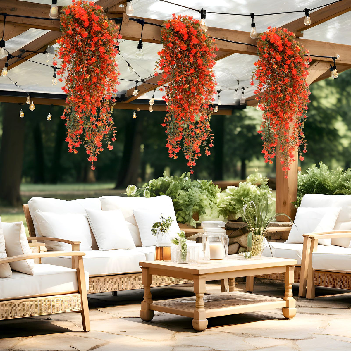 FineCheer 6 Pcs Fall Artificial Hanging Flowers Outdoor, Fresh Color