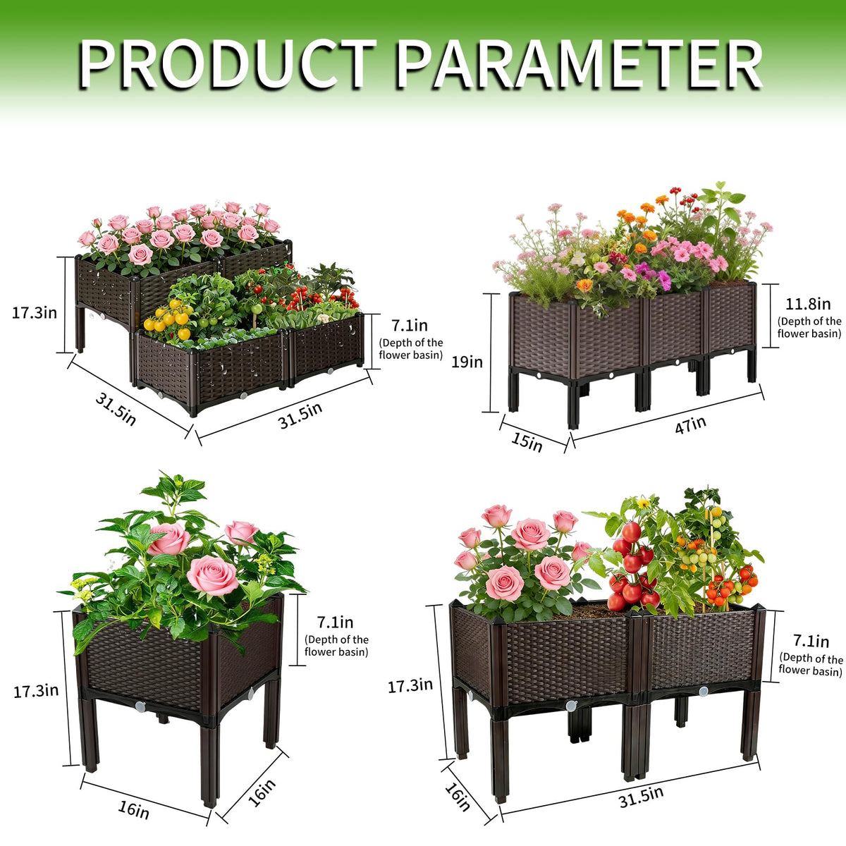 DYNAAGE Large Elevated Garden Planter, Raised Bed for Vegetables & Flowers