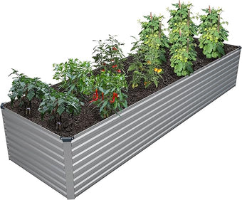 DIIYIV 12x2x2FT Galvanized Raised Garden Bed Kit,Vegetable Plant Boxes-Rectangle Metal Flower Box,Large Planter Raised Beds Outdoor Garden for Planting,Fruit,Herb-Silver