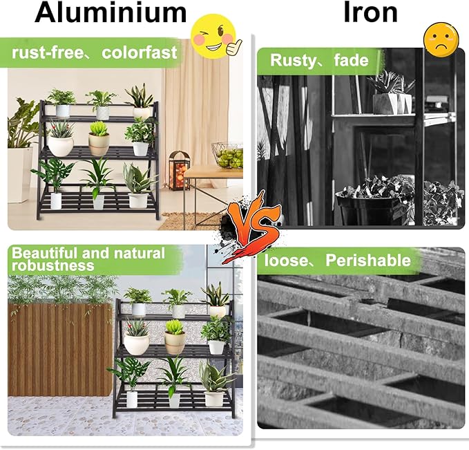 DHYGOTFUR Aluminum Plants Shelf Outdoor, Multiple Flower Holder Rack, Metal Plant Stands Home Decor for Balcony Living Room Patio Garden (3-Tier)
