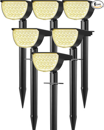GKGG Solar Lights Outdoor Waterproof IP65, Solar Powered 76 LED 3 Lighting Modes Solar Spot Lights Outdoor for Yard Garden Landscape Pathway (Warm White, 6 Pack)