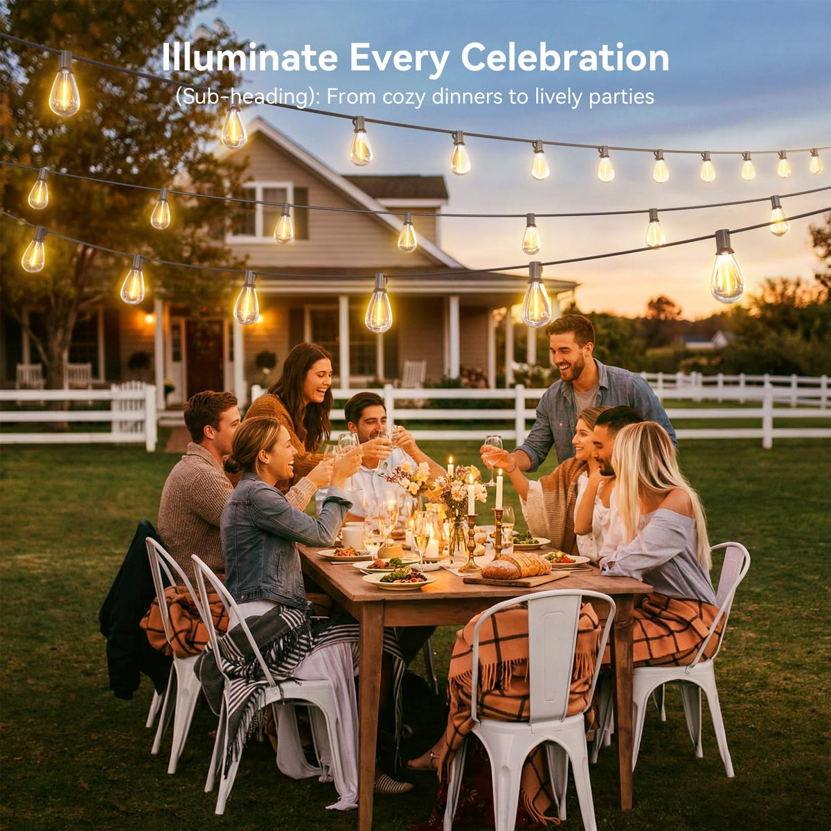 Amzrap 200FT Outdoor String Lights with Remote, Waterproof Patio Lights with 72+2 Shatterproof LED Bulbs,Dimmable Hanging Decor for Backyard Garden Porch Bistro, Timer & 3 Modes,2700K Warm White