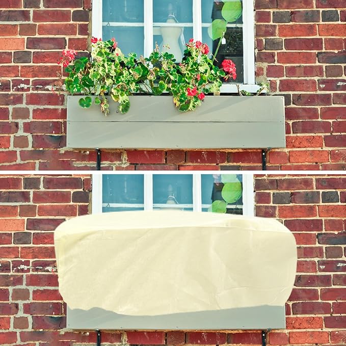4 Pcs Rectangular Planter Box Cover Freeze Protection, Flower Box Covers Winter Frost Blanket with Drawstring for Outdoor Plants Balcony Windowsill Raised Beds(39.3x17.7x15.7 Inch)