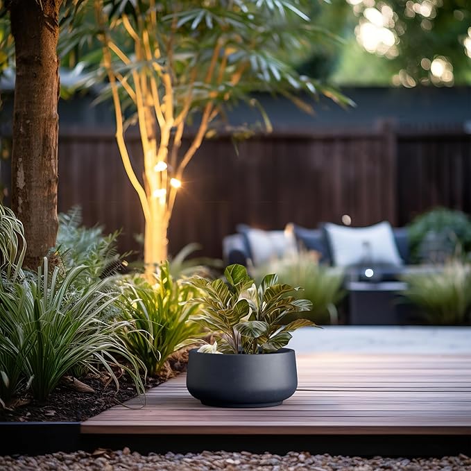 Kante 13.4" Dia Round Curvy Concrete Planter, Large Plant Pots with Drainage Hole and Rubber Plug for Indoor Outdoor Plants, Flower Pot for Home Garden Patio Porch, Charcoal
