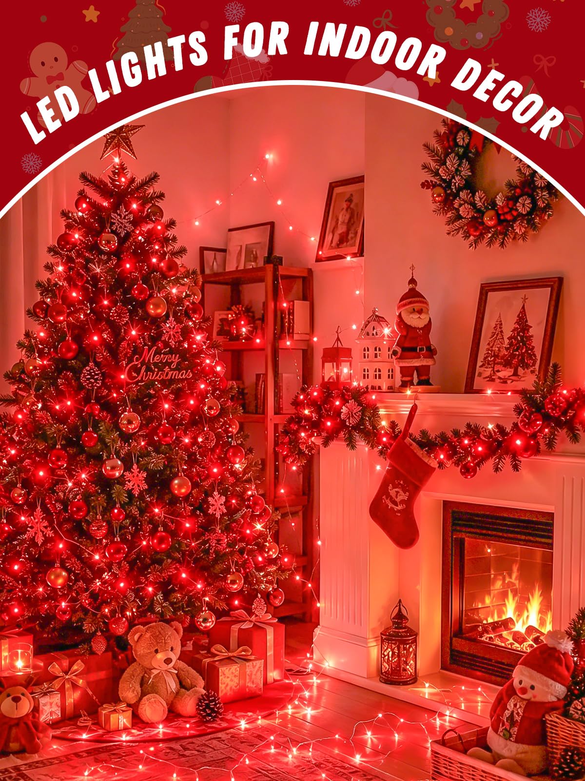 2 Pack 100 LED Fairy Lights Battery Operated with Remote Timer, 33 FT Red