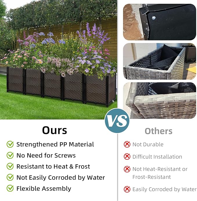 Large Raised Planter Box Outdoor Self Watering 62.9"x15.7"x19.7" , Deep Raised Garden Bed - Elevated Garden Box with Drainage Plug, Rectangular Garden Planter Perfect for Patio Balcony Deck