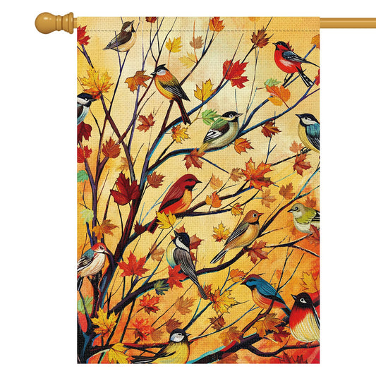 Louise Maelys Welcome Fall Garden House Flag 28x40 Inch Double Sided, Autumn Maple Tree Birds Large Burlap Garden Flag Fall Thanksgiving Outside Outdoor House Yard Decor (Only Flag)